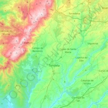 Tondela topographic map, elevation, terrain