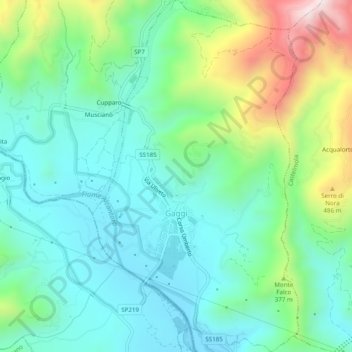 Gaggi topographic map, elevation, terrain