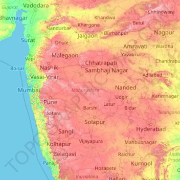 Maharashtra topographic map, elevation, terrain