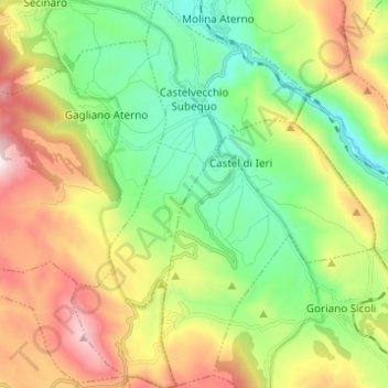 Castelvecchio Subequo topographic map, elevation, terrain