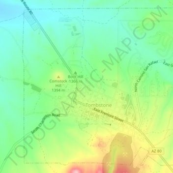 Tombstone topographic map, elevation, terrain