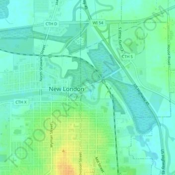 New London Park topographic map, elevation, terrain