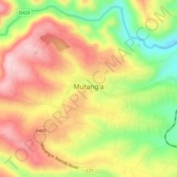 Murang'a topographic map, elevation, terrain