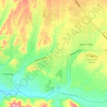 Santa Ynez topographic map, elevation, terrain