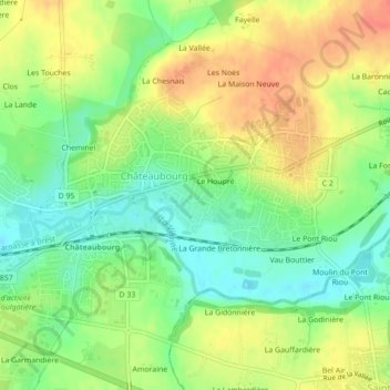 Châteaubourg topographic map, elevation, terrain