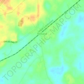 Pollard topographic map, elevation, terrain