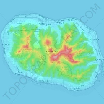 Rarotonga topographic map, elevation, terrain