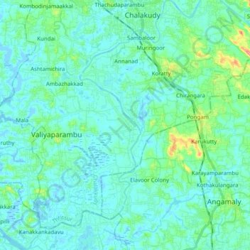 Chalakudy River topographic map, elevation, terrain