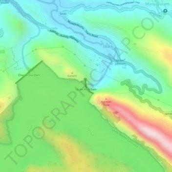 Idukki Arch Dam topographic map, elevation, terrain