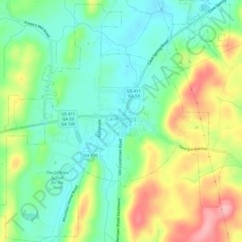 Cave Spring topographic map, elevation, terrain