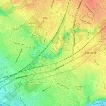 Moston Brook topographic map, elevation, terrain