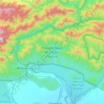 Pakke/Pakhui WLS/Tiger Reserve topographic map, elevation, terrain