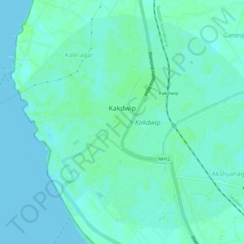 Kakdwip topographic map, elevation, terrain