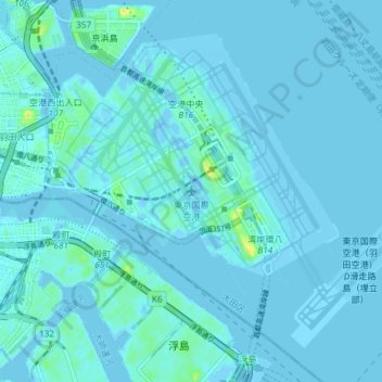Tokyo International Airport topographic map, elevation, terrain