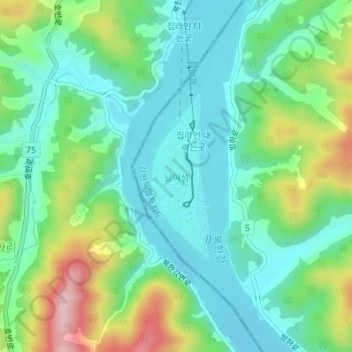 Nami Island topographic map, elevation, terrain