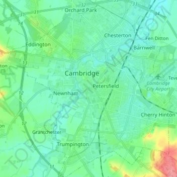 Cambridge topographic map, elevation, terrain