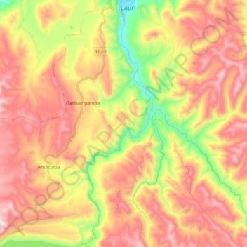 Río Lauricocha topographic map, elevation, terrain