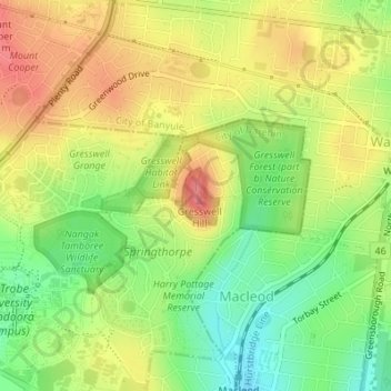 Gresswell Hill Nature Conservation Reserve topographic map, elevation, terrain