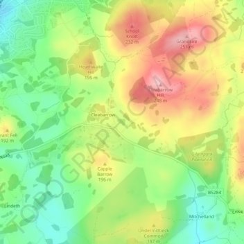 Cleabarrow Tarn topographic map, elevation, terrain