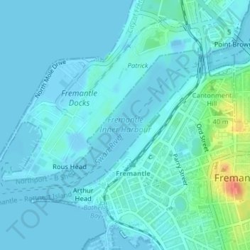 Fremantle Inner Harbour topographic map, elevation, terrain