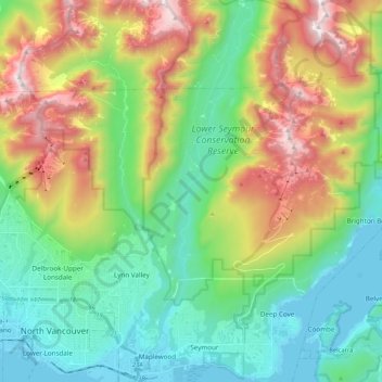 Seymour River topographic map, elevation, terrain