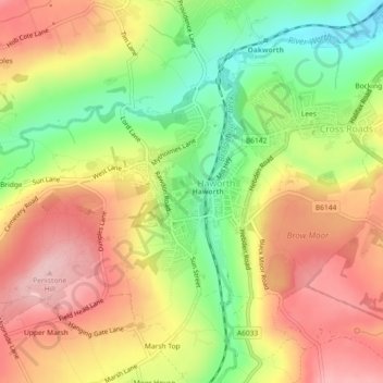 Haworth topographic map, elevation, terrain