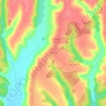 Velesti topographic map, elevation, terrain