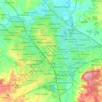 Milton Keynes topographic map, elevation, terrain