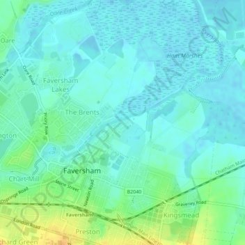 Faversham Creek topographic map, elevation, terrain