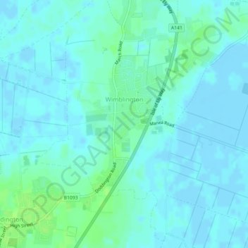 Wimblington topographic map, elevation, terrain