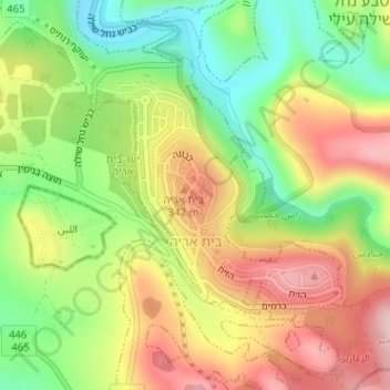 Beit Arye topographic map, elevation, terrain