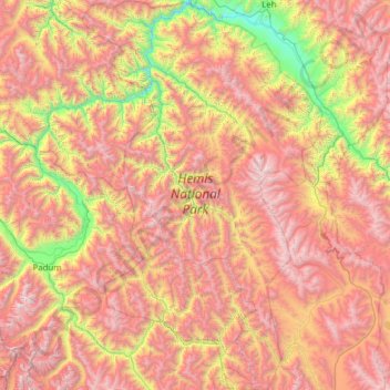 Hemis National Park topographic map, elevation, terrain