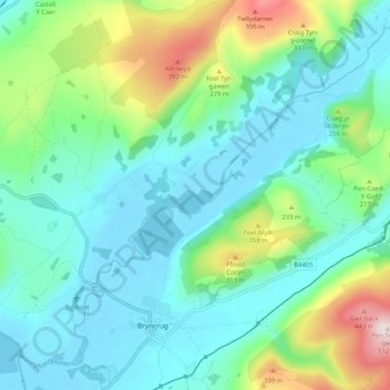 Afon Dysynni topographic map, elevation, terrain