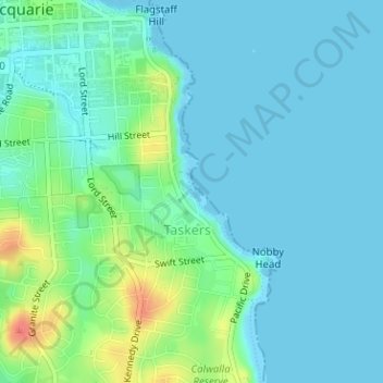 Flynns Beach topographic map, elevation, terrain
