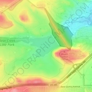 Bear Creek Lake topographic map, elevation, terrain