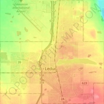 City of Leduc topographic map, elevation, terrain