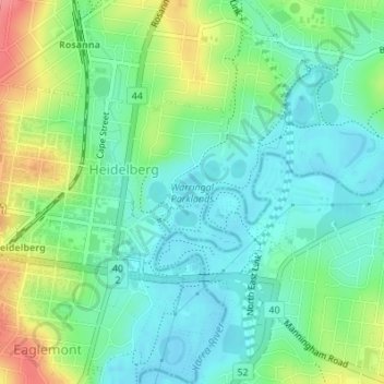 Warringal Parklands topographic map, elevation, terrain
