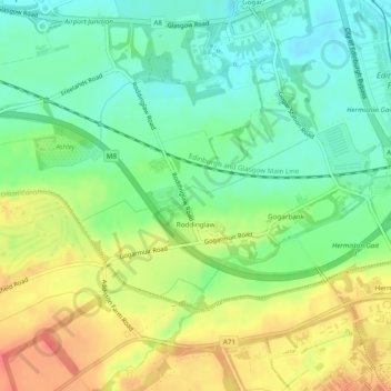 Roddinglaw topographic map, elevation, terrain