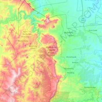 Blyde River Canyon Nature Reserve topographic map, elevation, terrain