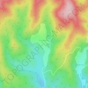 Izvoranu topographic map, elevation, terrain