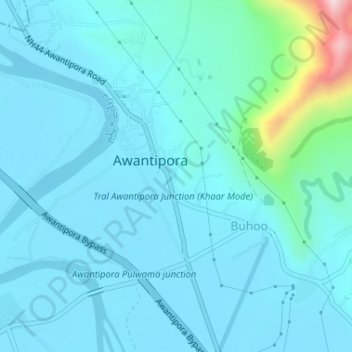 Avantipora topographic map, elevation, terrain