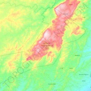 Shimba Hills National Reserve topographic map, elevation, terrain