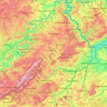 Hunsrück topographic map, elevation, terrain