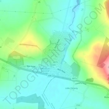 Blackburn topographic map, elevation, terrain