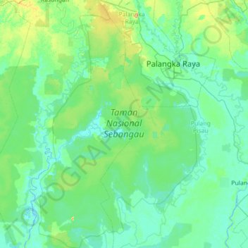 Sebangau National Park topographic map, elevation, terrain