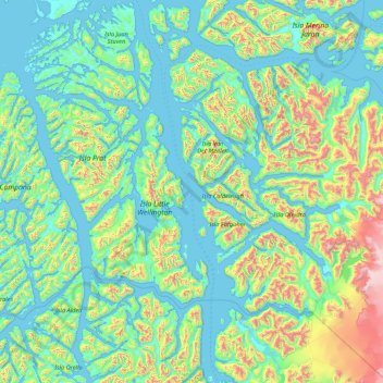 Messier Channel topographic map, elevation, terrain