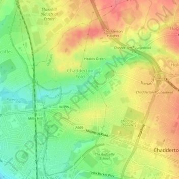 Chadderton Hall Park topographic map, elevation, terrain