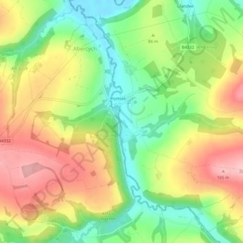 Afon Cych topographic map, elevation, terrain