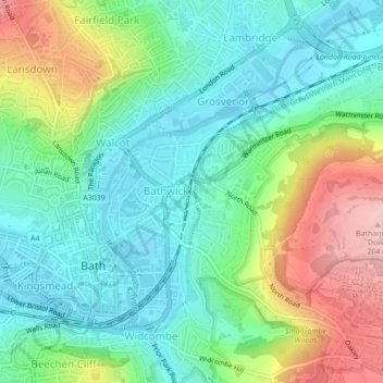 Sydney Gardens topographic map, elevation, terrain