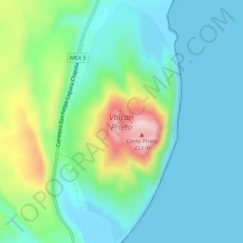 Volcan Prieto topographic map, elevation, terrain